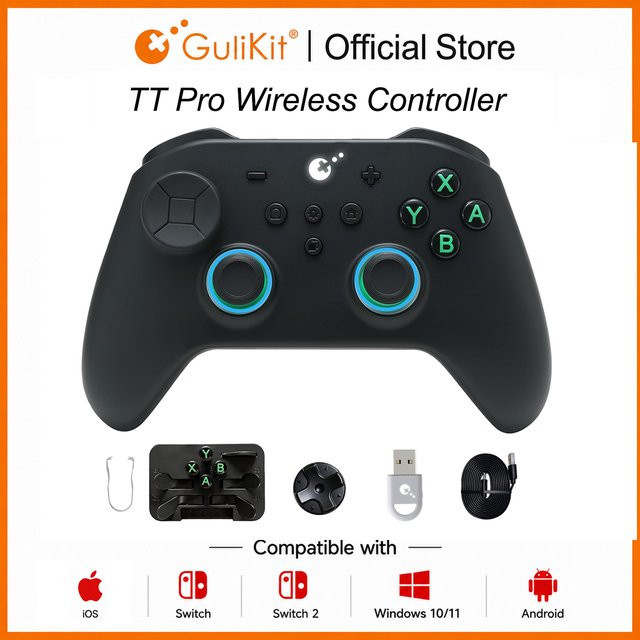 GuliKit TT Pro Spielcontroller mit TMR-Joysticks und Hyperlink 2 Adapter in Schwarz für Nintendo Switch, PC, Android und iOS - Bild 1