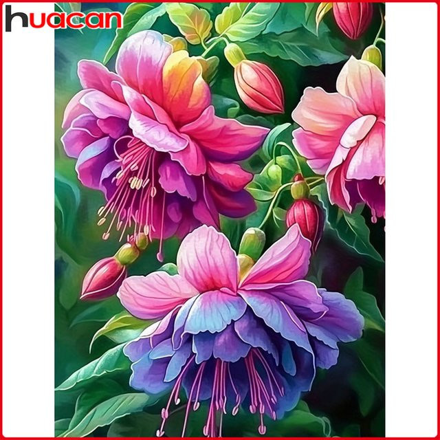 Huacan Diamant-Malerei Set mit floralem Motiv in Multicolour, modernes Wandbild als Diamantmosaik mit runden Steinen, Breite: 30,0 cm, Höhe: 20,0 cm - Bild 1