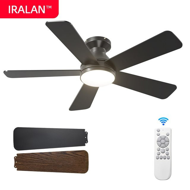 IRALAN Deckenventilator im Industrie-Design mit Licht und Fernbedienung, Schwarz, 5 Flügel - Bild 1