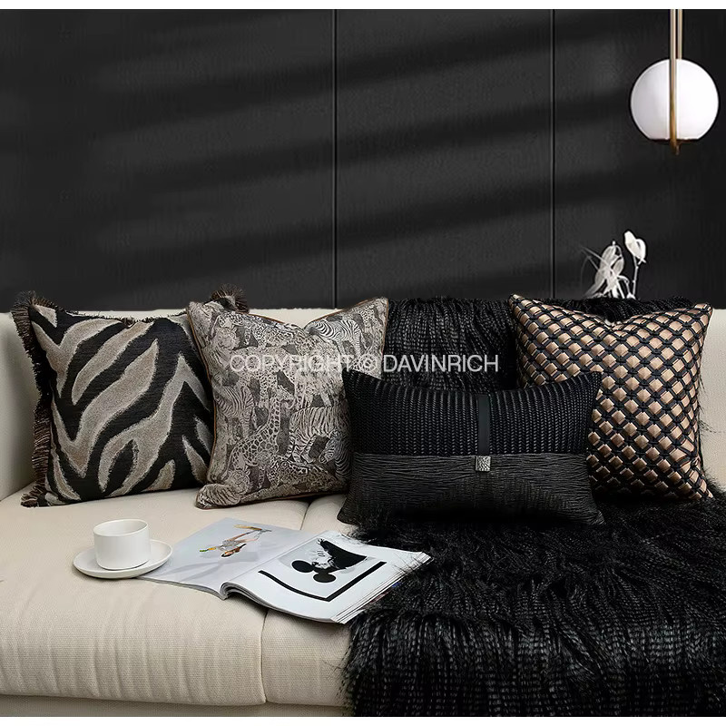 DAVINRICH Moderner Zebra-Scatter-Kissenbezug in Schwarz mit Quasten und Fransen - Bild 3