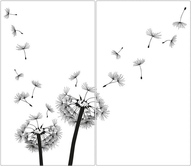 Banjado Herdabdeckplatte aus Glas zweiteilig mit Pusteblume Motiv, Farbe Weiß, B/T: 30 x 52 cm - Bild 2