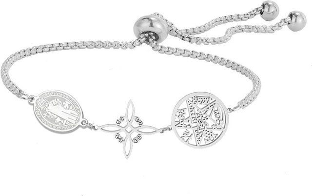 Rui Di Armband Edelstahl, St. Benedikt, Hexenknoten, Pentagramm, 17cm, Unisex - Bild 1