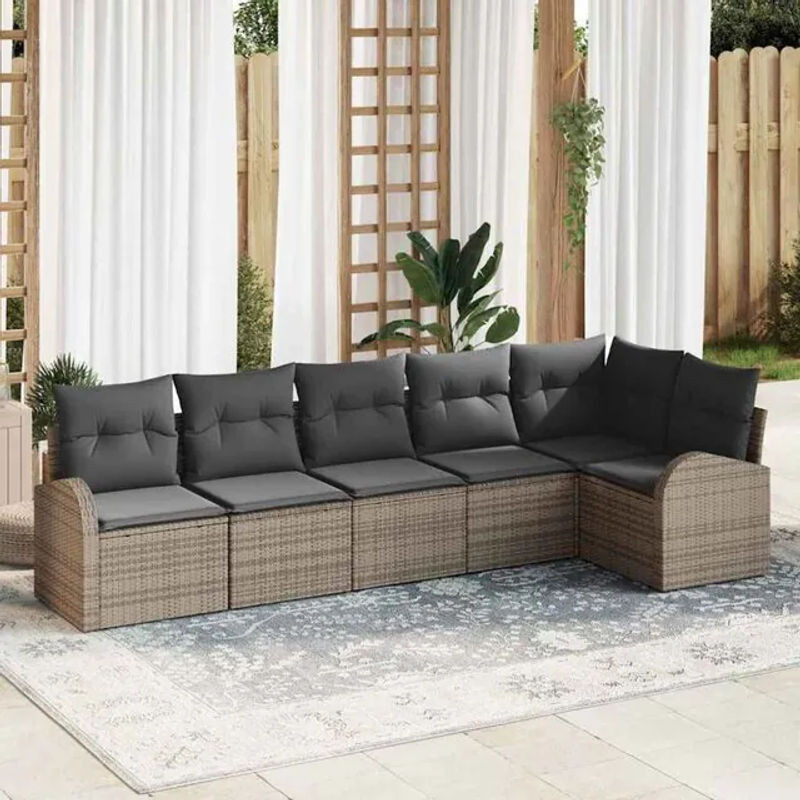 Modernes Garten-Sofa-Set mit 6 Kissen aus Poly-Rattan in Grau von vidaxl - Bild 1