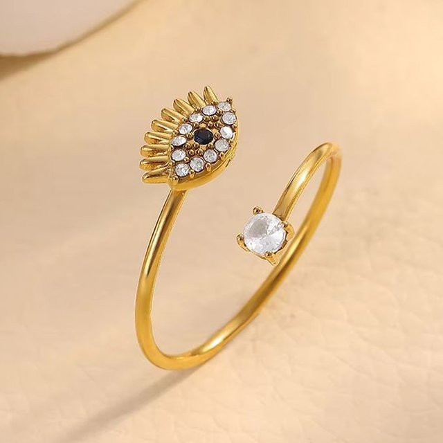 ETCAVCE Ring, Punk, Zirkonia, Edelstahl, Gold, Damen - Bild 1