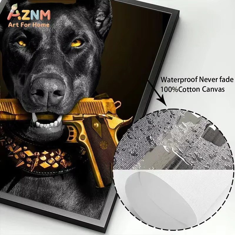 AZNM Leinwand-Wandkunst Dobermann Tierporträt in Schwarz-Gold für dein Wohnzimmer oder Schlafzimmer - Bild 5
