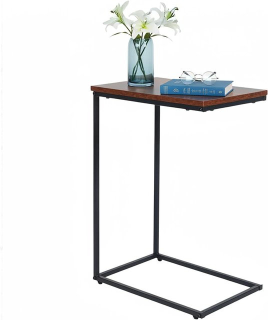 Relaxdays Beistelltisch in C-Form im Industrial-Design aus MDF und Eisen, Braun/Schwarz, B: 61 cm, T: 45 cm, H: 30 cm - Bild 1