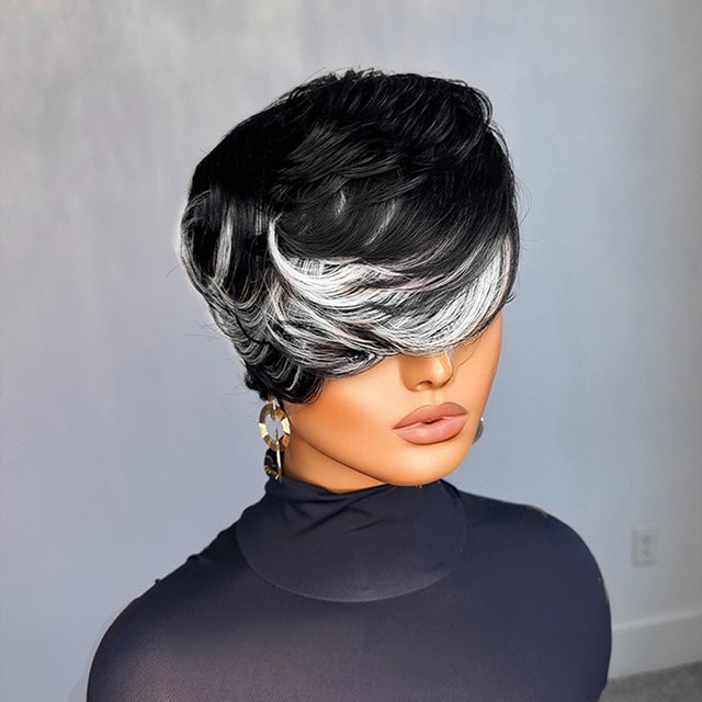 OYM HAIR Pixie-Perücke, Echthaar, Silber, Damen - Bild 1