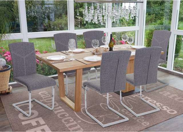 6er-Set MCW Esszimmerstuhl F36 Freischwinger aus Stoff in Grau, B/T/H: 48 x 43 x 94 cm - Bild 1