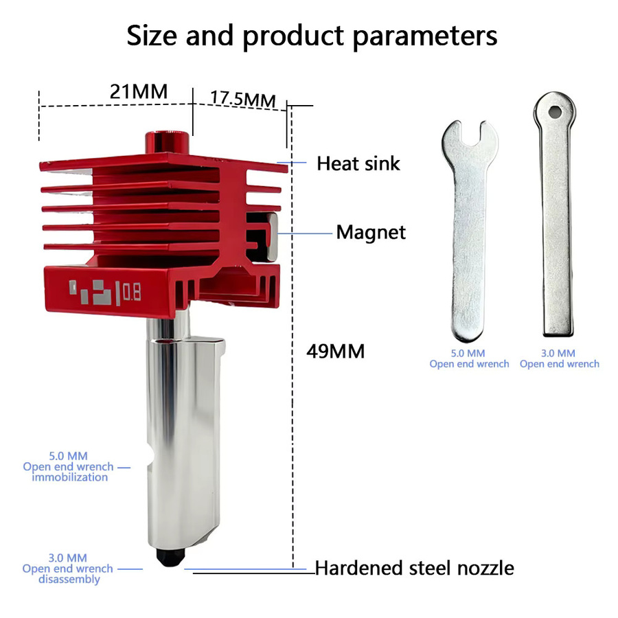 Bambu H2D Hotend-Kit mit gehärteten Stahl-Düsen (0,2/0,4/0,6/0,8 mm) für H2D H2S H2C A1 und A1mini - Bild 2