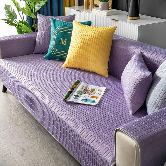 BC-Warm Home Ecksofa-Bezug aus Eis-Seide und Latex, rutschfest, L-förmig, Farbe: Lichtlila, Breite: 120 cm, Tiefe: 70 cm - Bild 1