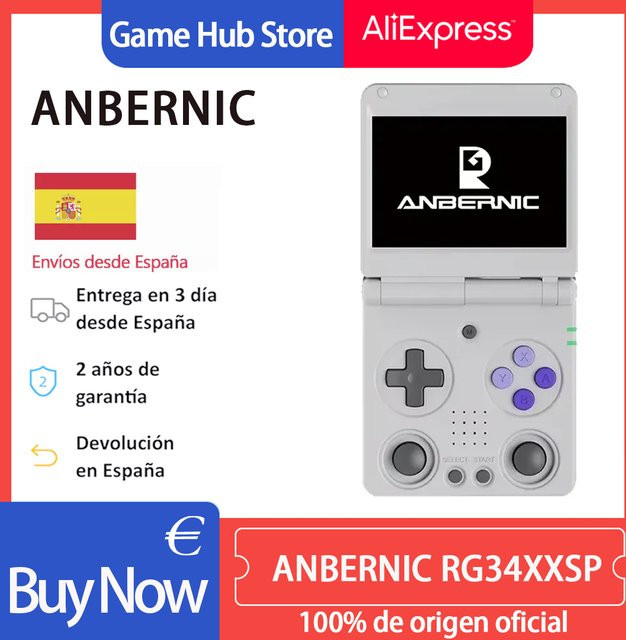 ANBERNIC RG34XXSP Flip Handheld Retro Konsole mit 3,4 Zoll IPS Bildschirm, 64 GB Speicher, Schwarz, WiFi und HDMI Ausgang - Bild 1
