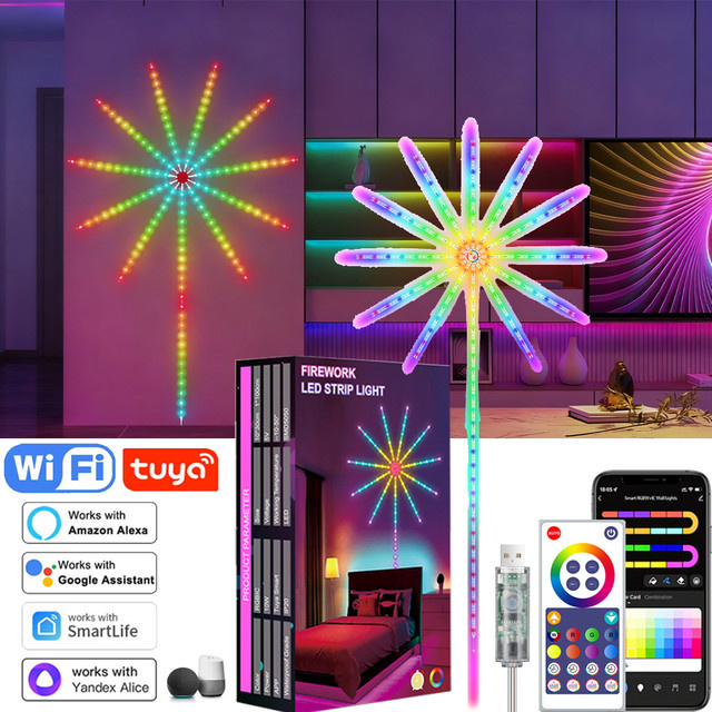 Smartes RGBIC LED Feuerwerk Streifen Licht mit Tuya WiFi und Fernbedienung, USB 5V Multicolour Musik-Synchronisation für Schlafzimmer und Weihnachtsdekoration - Bild 1