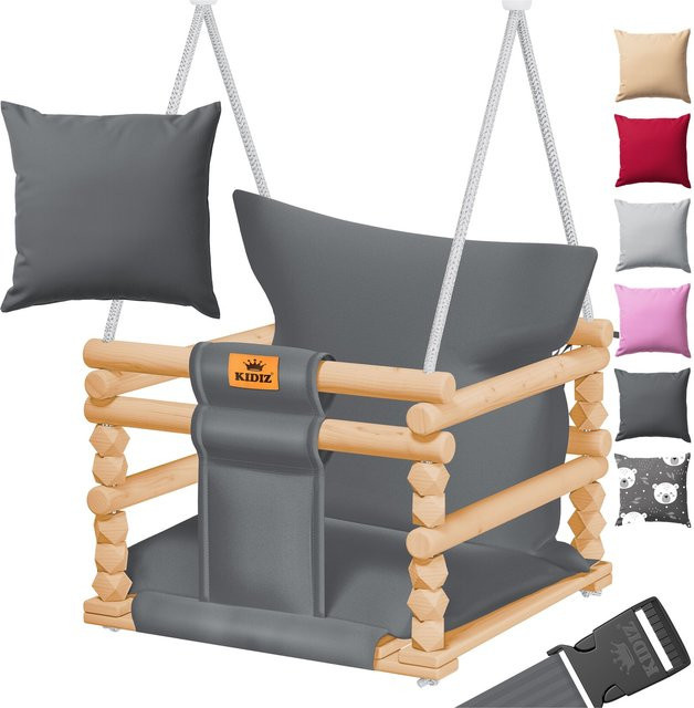 KIDIZ Babyschaukel aus Holz mit Polsterung und Sicherheitsgurt, höhenverstellbare Kinderschaukel für Indoor & Outdoor, bis 60 kg belastbar - Bild 1