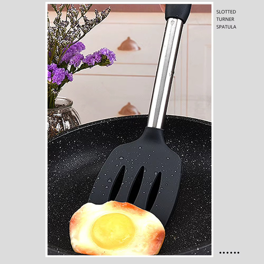 LARTI SCUPRITE Silikon-Spatel-Set aus Edelstahl und Silikon, 2er-Pack in Schwarz und Grau, hitzebeständige Wender für die Küche - Bild 3