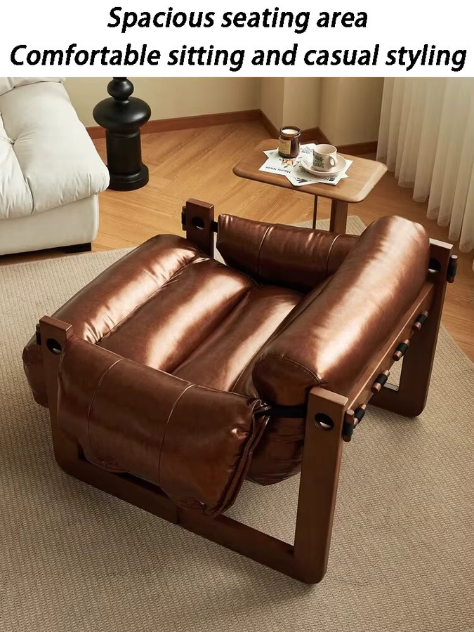 Moderner Lounge Sessel aus Leder von Oeny mit Armlehnen für dein Wohnzimmer in Schwarz oder Braun - Bild 2
