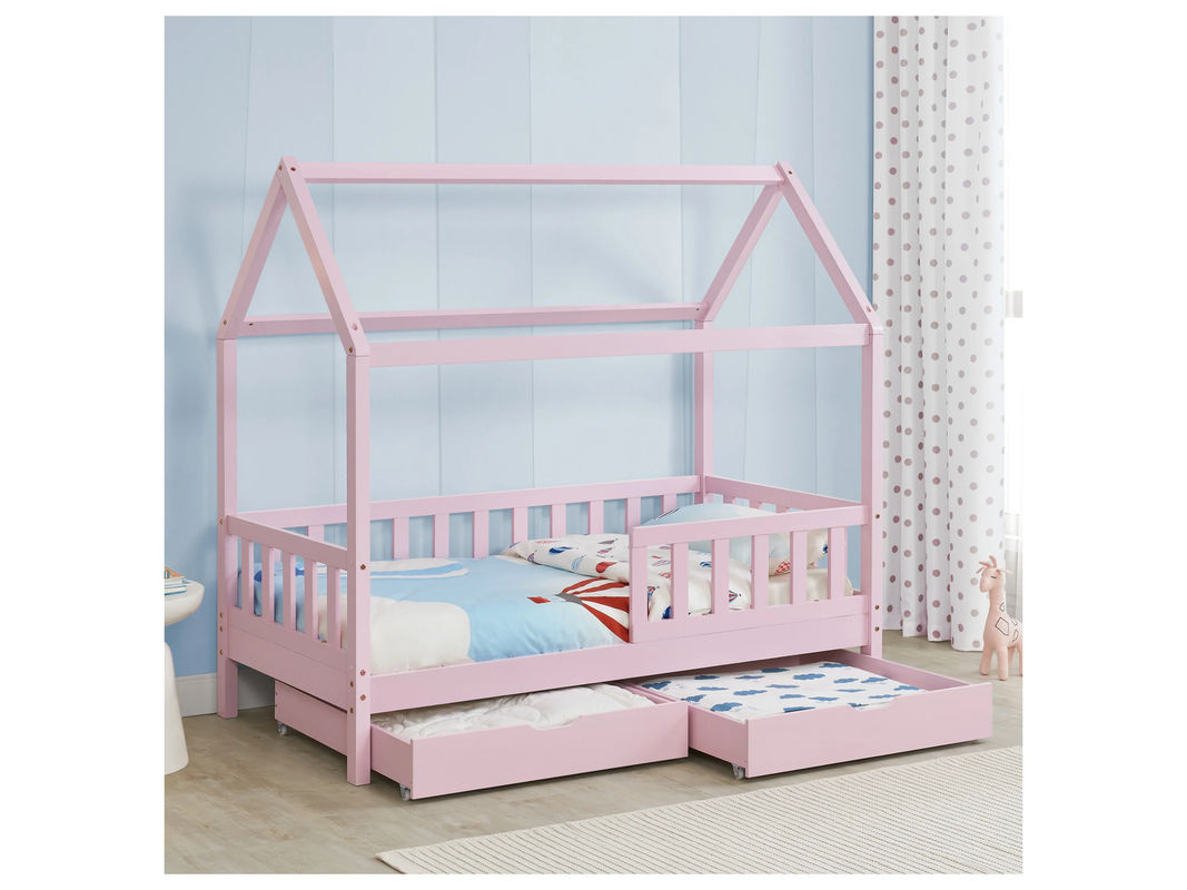 Juskys Kinderbett Marli Hausbett aus Kiefernholz mit Bettkasten und Gitter in Pink, B/T/H: 160 x 80 x 125 cm - Bild 2