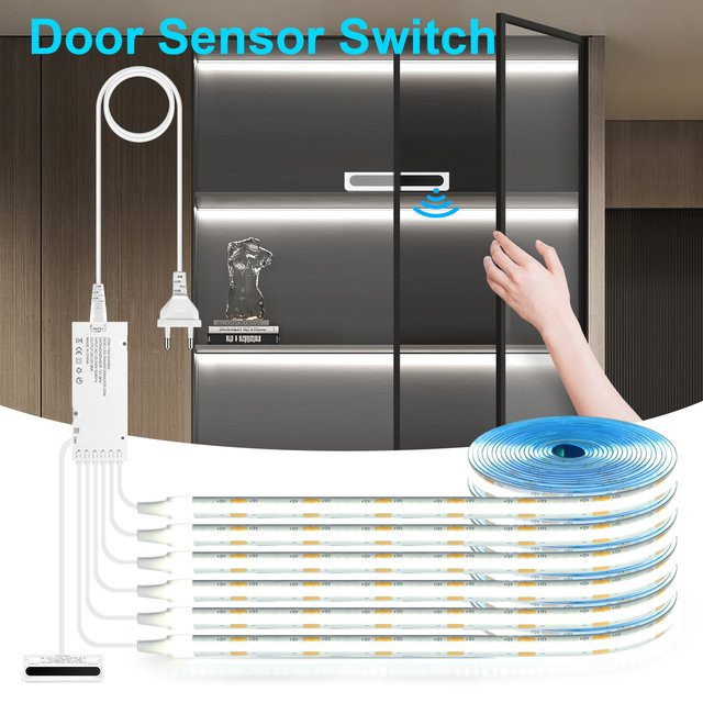 CHNAITEKE COB-LED-Streifen Set mit intelligenter Türsensor-Steuerung in Weiß, 12 V, ideal für Schrankbeleuchtung in Küche und Schlafzimmer - Bild 1
