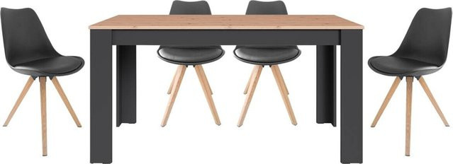byLIVING Tischgruppe mit Esstisch und 4 Stühlen in Anthrazit und Eiche, Modernes Design für Esszimmer und Küche, B/T/H: 160 x 90 x 75 cm - Bild 3