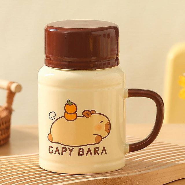 Kreative Kapibara Keramiktasse mit Deckel von Yiran toy 1 in verschiedenen Farben, Volumen: 400 ml - Bild 1