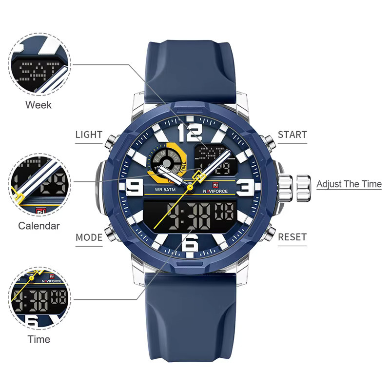 NAVIFORCE Armbanduhr, Quarz, Analog-Digital, Silikon, 5 ATM, Herren, Schwarz - Bild 4