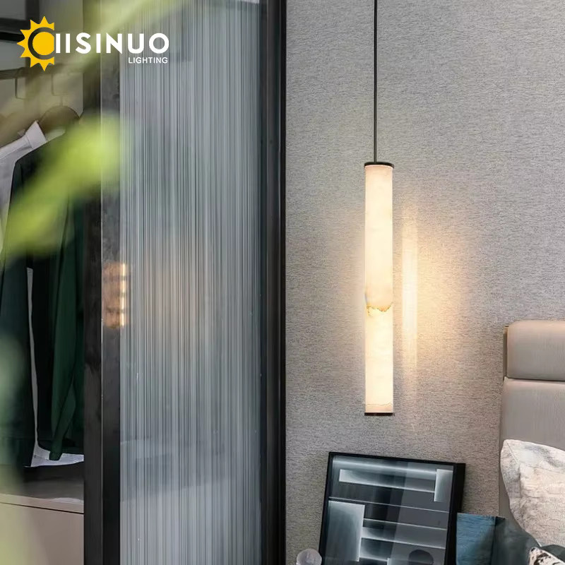 IISINUO LED Pendelleuchte aus Marmor und Metall in Weiß für das Schlafzimmer - Bild 3