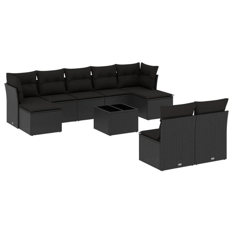 vidaXL 10-tlg Garten-Sofagarnitur in L-Form aus Polyrattan mit Kissen in Schwarz - Bild 2