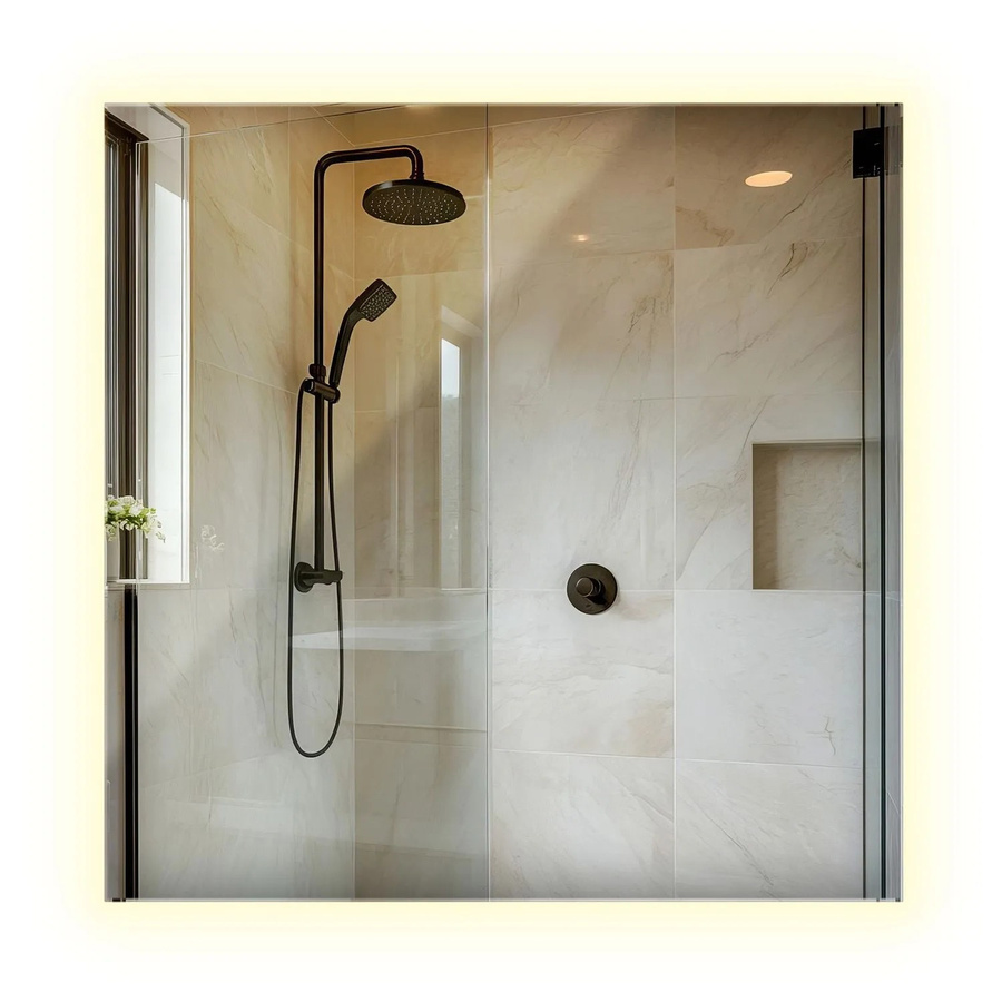 Wallfluent LED Spiegel in quadratischer Form mit kaltweißem Licht 6500K für Badezimmer und Flur, B/H: 50 x 50 cm - Bild 1