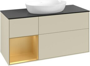 V&B Waschtischunterschrank Finion in Platinbraun matt mit goldenen Griffen und lackierter Oberfläche, Breite: 120 cm, Tiefe: 50,1 cm, Höhe: 50,1 cm - Bild 1