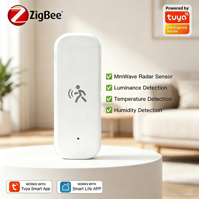 Tuya Smart Zigbee MmWave Radar Bewegungsmelder 10G 4-in-1 Detektor mit Helligkeits-, Temperatur- und Feuchtigkeitssensor in Weiß - Bild 1