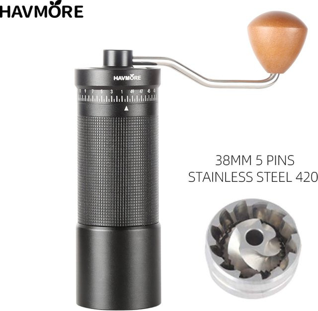 Havmore Mini Tragbare Edelstahl-Kaffeemühle mit Konischem Mahlwerk in Schwarz - Bild 1