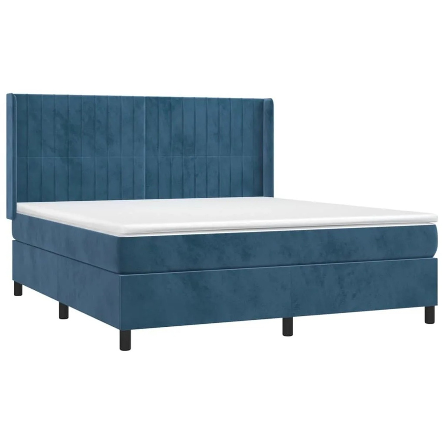 vidaXL Boxspringbett mit Matratze in Dunkelblau, Samt, mit LED-Unterbettbeleuchtung und USB-Anschluss, Hybrid-Design mit Taschenfederkern, B/T/H: 160 x 200 x 118 cm - Bild 2