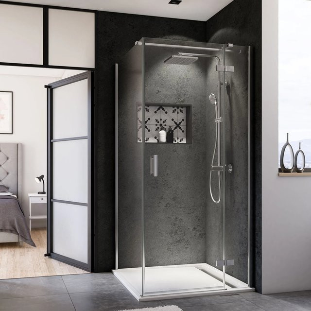 Breuer Panorama Drehtür rechts für Seitenwand aus Klarglas in Chrom und Silber, Breite: 90 cm - Bild 1