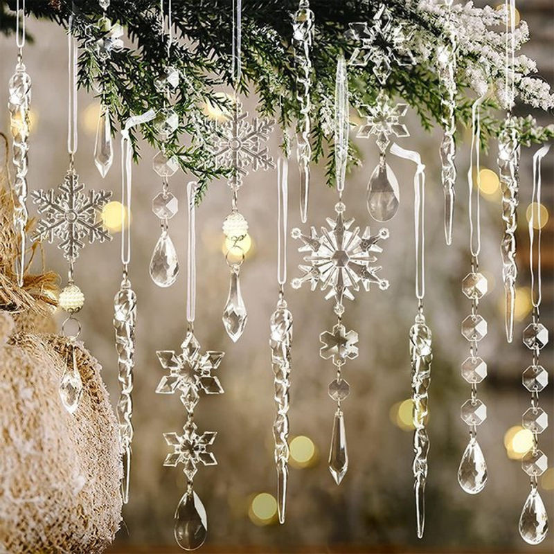 5er-Set transparente Schneeflocken-Hängeornamente aus Acryl für deine Weihnachtsbaum-Dekoration - Bild 1