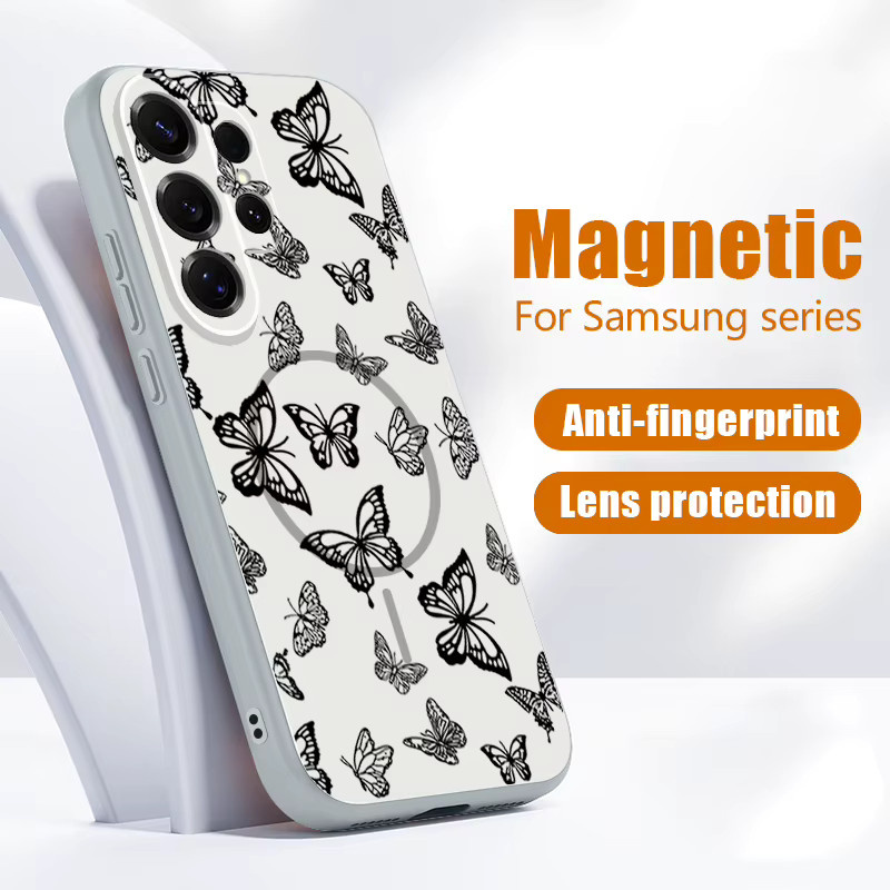Magnetische Handyhülle mit Schmetterlings-Druck für Samsung Galaxy S25 S26 Ultra S24 S23 FE A56 A55 A36 A16 A15 in Schwarz und Grau - Bild 4