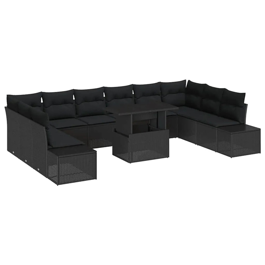 vidaXL Garten-Sofa-Set aus Poly-Rattan mit Speicherfunktion, 11-teilig, Schwarz - Bild 2