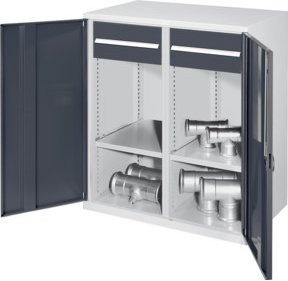 Kappes Schwerlastbeistellschrank Mod. 76 in Grau mit Vollblechtüren, Regalböden, Schubladen und Schloss, H x B x T: 111 x 60 x 60 cm - Bild 1