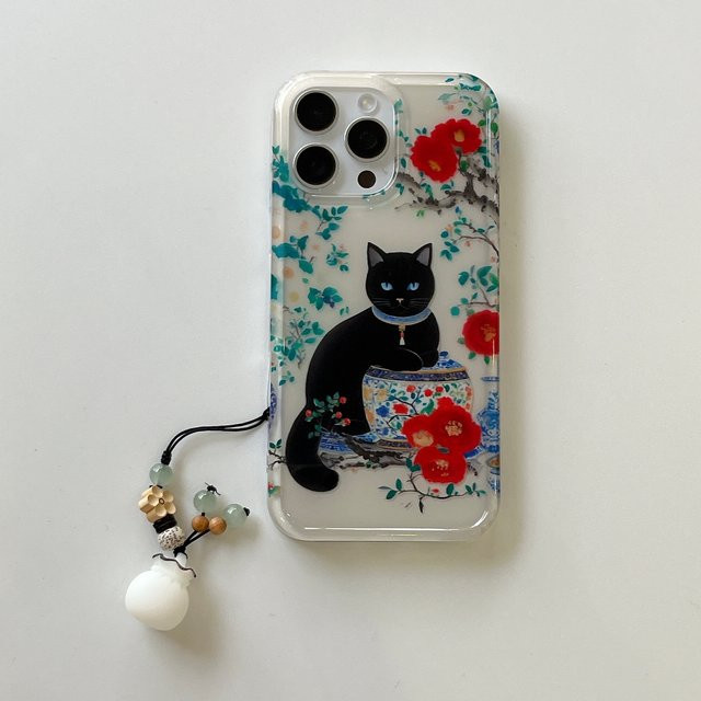 TROPLET Handyhülle mit Black Cat & Porzellan Dual Layer Design für iPhone 16 15 14 13 Pro Max in Schwarz und Multicolour - Bild 1