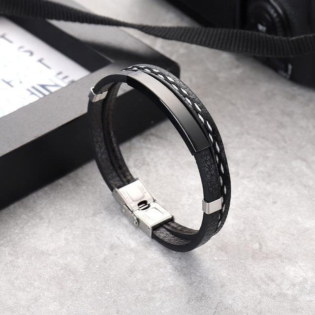 Lederarmband, geflochten, schwarz, 21.5 cm, Unisex - Bild 1