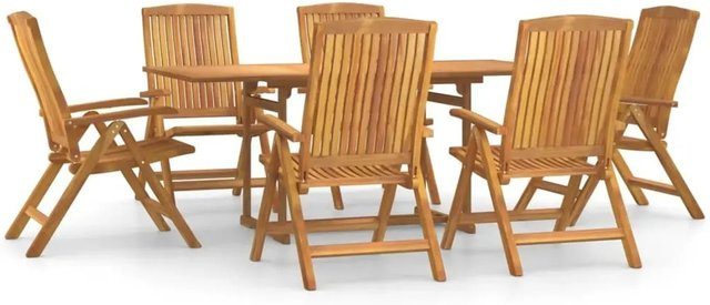 vidaXL 7-teilige Garten-Essgruppe aus Teak-Hartholz in Braun, Tisch und Stühle - Bild 1
