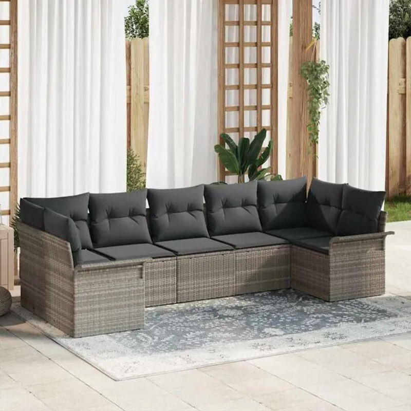vidaXL Garten-Sofa-Set aus Poly-Rattan mit 7 Kissen in Hellgrau - Bild 1