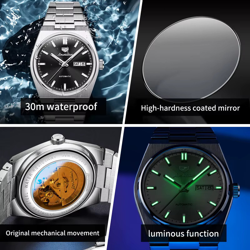 JSDUN Armbanduhr, Mechanisch, Edelstahl, Herren, Schwarz, Braun - Bild 6