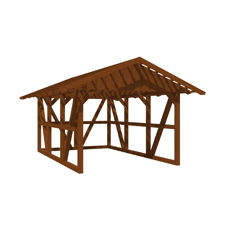 Skan Holz Carport Schwarzwald mit Satteldach, Dachlattung und Rückwand aus Fichtenholz in Nussbaum Braun, B: 424 cm, T: 600 cm - Bild 2