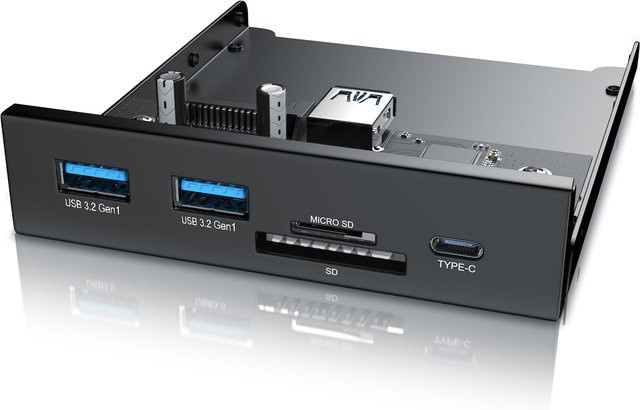 CSL USB 3.2 Gen.1 Front Panel aus Metall mit internem Cardreader und Speicherkartenleser, 5 Schnittstellen inklusive USB-C und USB-A, schwarz - Bild 1