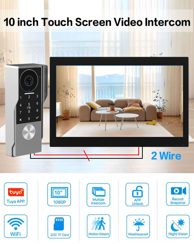 AJXML 2-Draht Video-Türsprechanlage mit 2 Monitoren, 7/10 Zoll, 1080P Smart Video-Gegensprechanlage mit TUYA App, IC-Karten- und PIN-Entsperrung - Bild 3