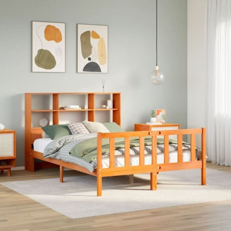Massivholzbett aus Kiefer mit Regal von Vidaxl in Braun, B/T/H: 120 x 190 x 110 cm - Bild 1