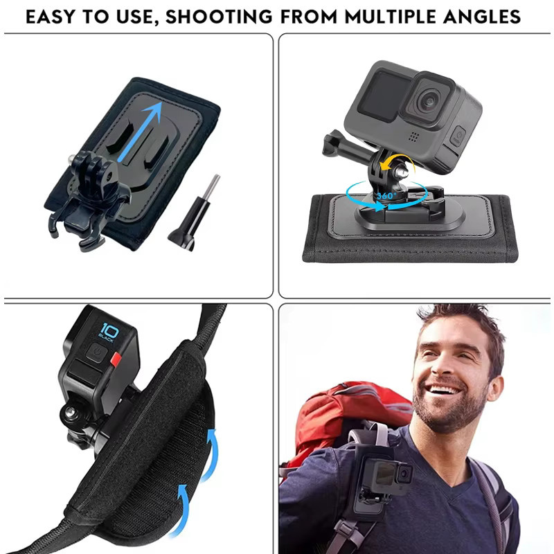 Rucksack-Schultergurt-Halterung für GoPro, DJI Action und Insta360 in Schwarz - Bild 2