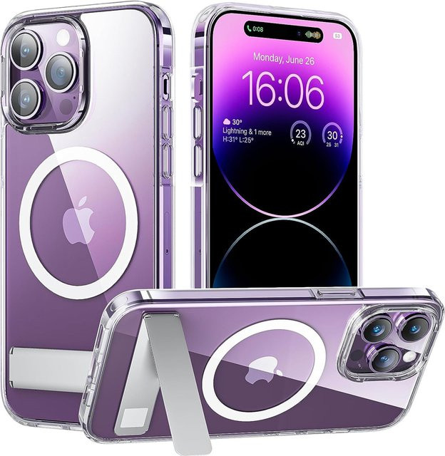 UYUXIO Magnetische Handyhülle mit Ständer für iPhone 17 16 15 14 13 12 11 Pro Max Plus, Transparent - Bild 1