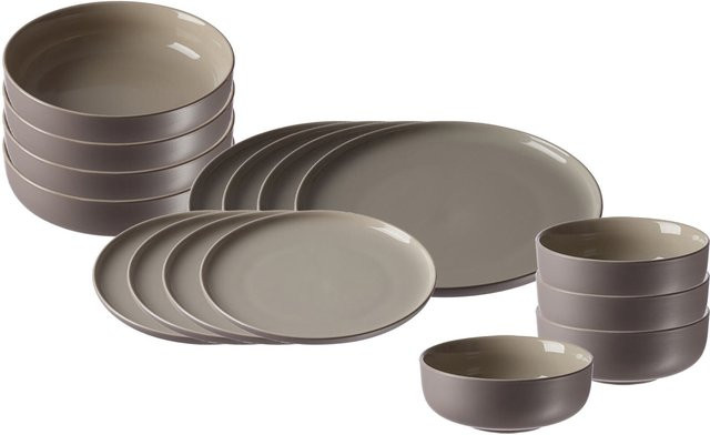 Ritzenhoff & Breker Jasper Dinner-Set aus Keramik in Grau, 16-teilig - Bild 1