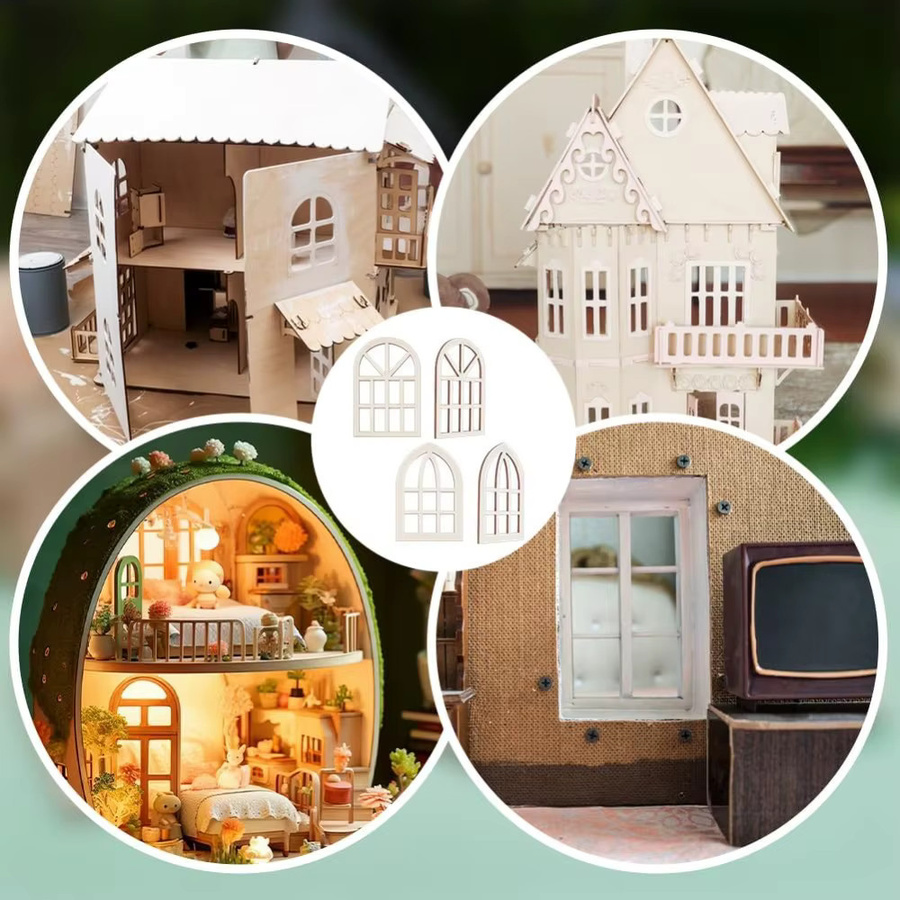 Bogen Miniatur-Fensterrahmen aus Holz, 12-teiliges Set, Maßstab 1:12 - Bild 4