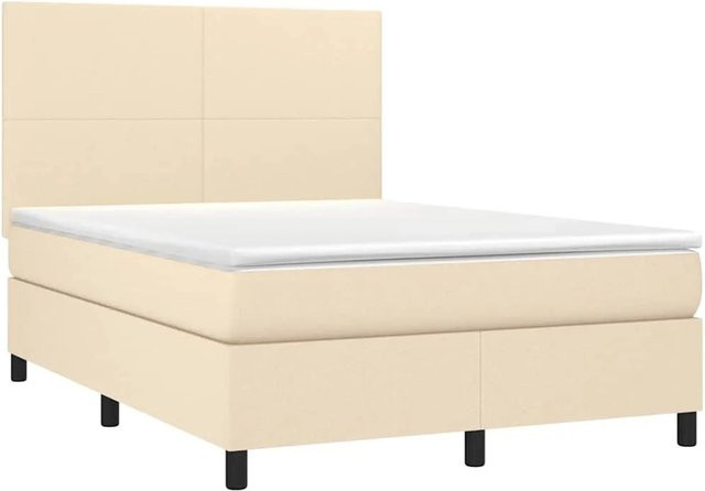 vidaXL Boxspringbett mit Matratze in Beige, Hybrid-Bett mit LED-Unterbettbeleuchtung und USB-Ladeport, B/T: 140 x 200 cm - Bild 1